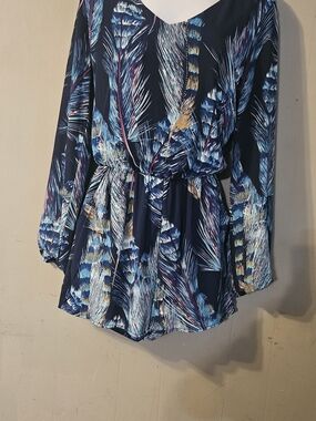 Navy  Long Sleeve Romper With Pockets